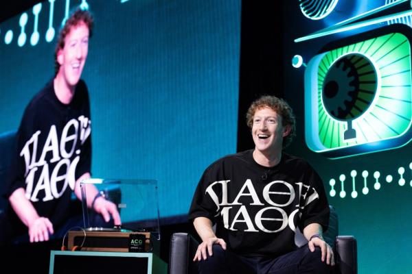 meta CEO Mark Zuckerberg participating in a live recording panel for the technology podcast Acquired at the Chase Center, San Francisco, CA, September 10, 2024